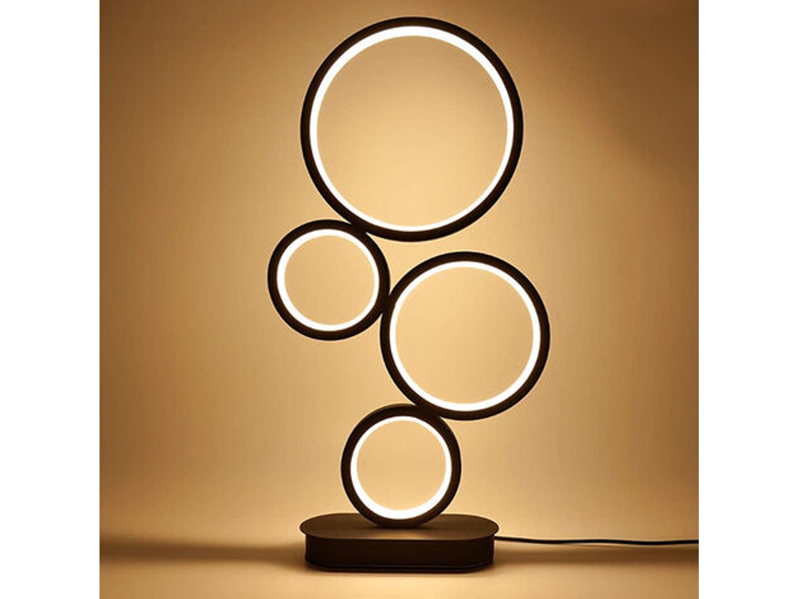 Luminária De Mesa Led Moderna Preta, Cabeceira Em Alumínio Formato Anel Para Quarto, Sala Estar E Escritório, Com 3 Cores Regulagem Intensidade clas