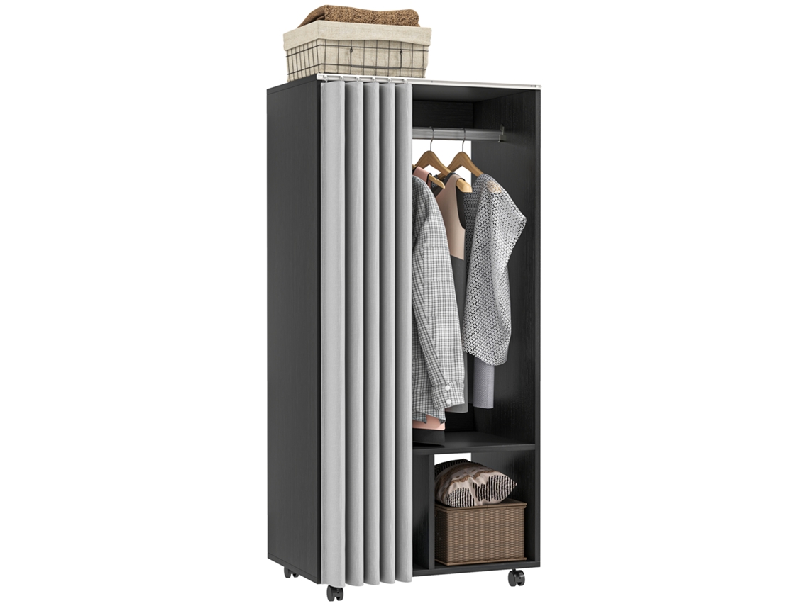 Armário Guarda-roupa Com Cortina E Vara Pendurar, Preto