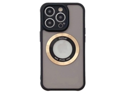 Capa Para Iphone 15 Pro Compatível Com Magsafe Ring Logo View Tpupc Phone Cover - Dourada