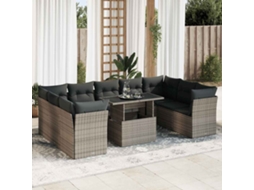 Vidaxl 10 Pcs Conjunto Sofás De Jardim C/ Almofadões Vime Pe Cinzento