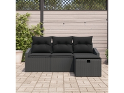 Conjunto De Sofá De Jardim De 4 Peças Com Almofadas Preto Vime Sintético Wsd819336 Lovely Home