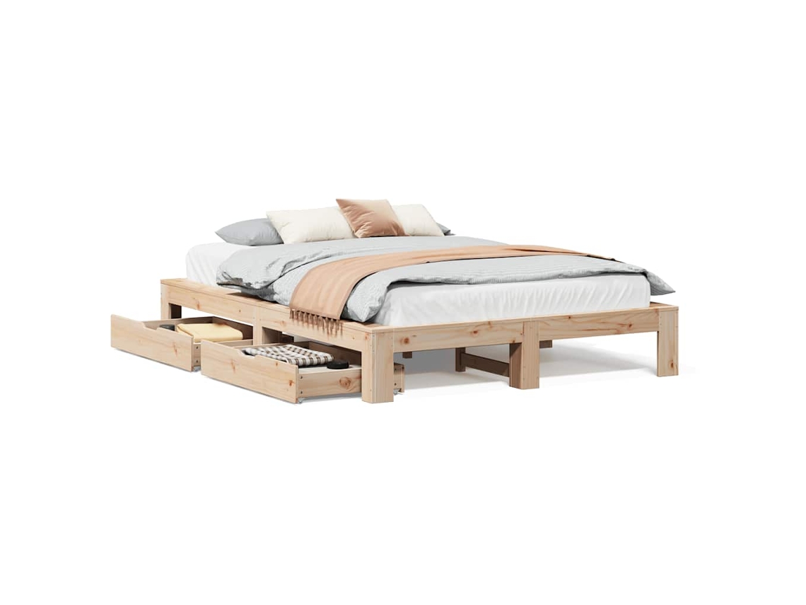 Cama Sem Colchão 140x190 Cm Madeira de Pinho Maciça MAISON EXCLUSIVE