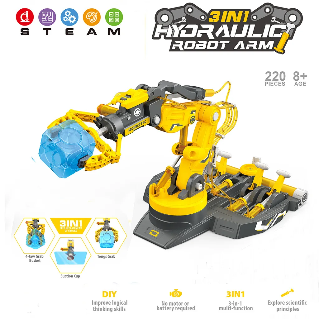 Braço Robótico Hidráulico Faça Você Mesmo, Kit de Modelo para Jogo de Experimentos Científicos Infantis MDUG (amarelo)