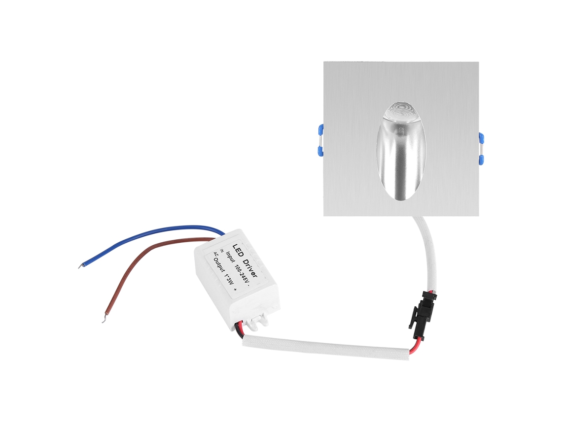 Aplique de parede LED embutido de 1 W para varanda, calçada, escada, luminária de canto de alumínio, quadrada, luz branca fria.