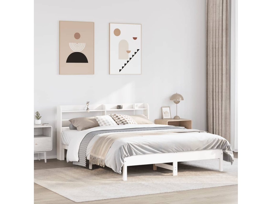 Vidaxl Cama Sem Colchão 160x200 Cm Madeira De Pinho Maciça Branco