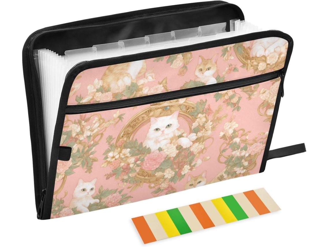 Organizador De Arquivos Com Estampa Desenho Animado Em Branco E Dourado, Com 13 Bolsos, Tamanho A4 E Carta, Com