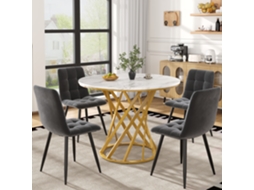 Conjunto Mobiliário Jantar Com 4 Cadeiras Veludo, Mesa Redonda 80cm Diâmetro Para Cozinha E Sala Estar