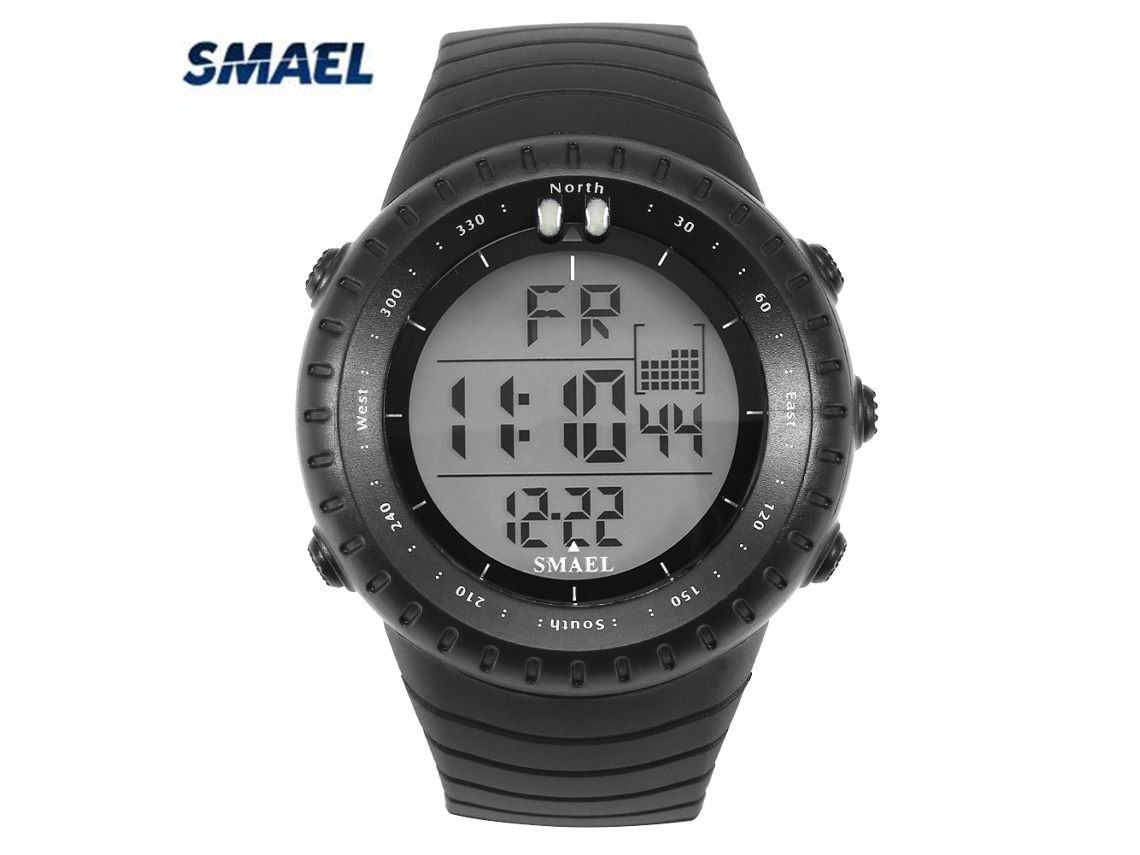 Reloj Deportivo Digital Smael Con Luz Led Retroiluminada Redondo Negro