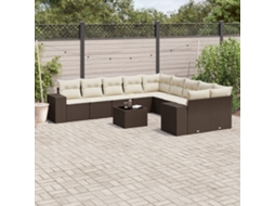 Vidaxl 11 Pcs Conjunto Sofás De Jardim C/ Almofadões Vime Pe Castanho