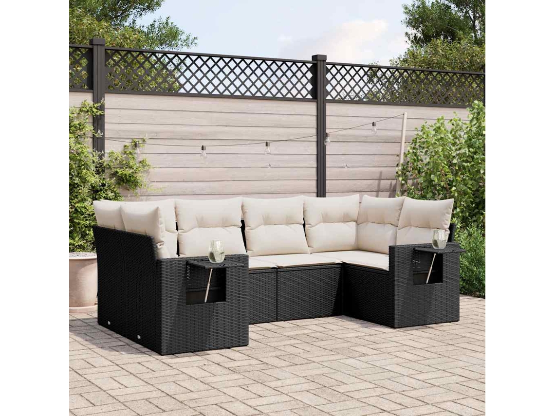 Vidaxl 6 Pcs Conjunto Sofás De Jardim C/ Almofadões Vime Pe Preto