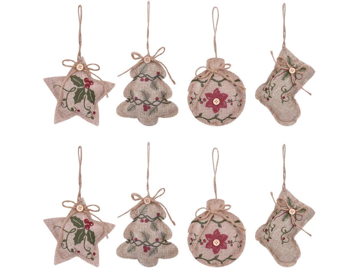 Lote De 8 Decorações De Sapin De En Toile De Juta Com Cordão Et Noeud,