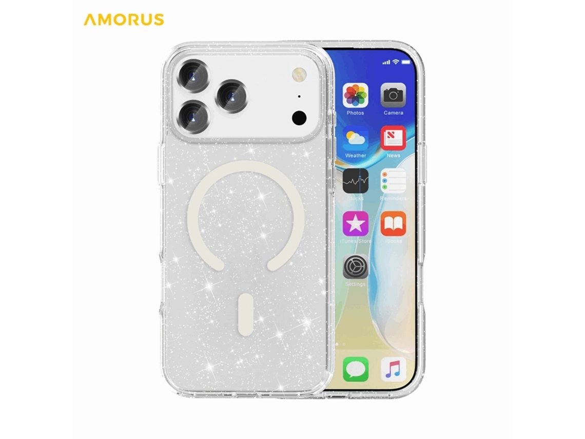 Capa Amorus Para Iphone 17 Pro Max Com Magsafe E Glitter Powder Em Pc Tpu - Branca