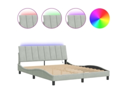 Estrutura de Cama com Led HANKO em Veludo Cinzento Claro (160x200 cm)
