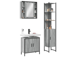 Vidaxl 3 Pcs Conjunto Móveis Wc Derivados De Madeira Cinzento Sonoma