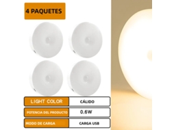 (luminária Noturna Led De Luz Quente Com 4 Peças, Sensor De Movimento, Sensor Digital E Adsorção Magnética)