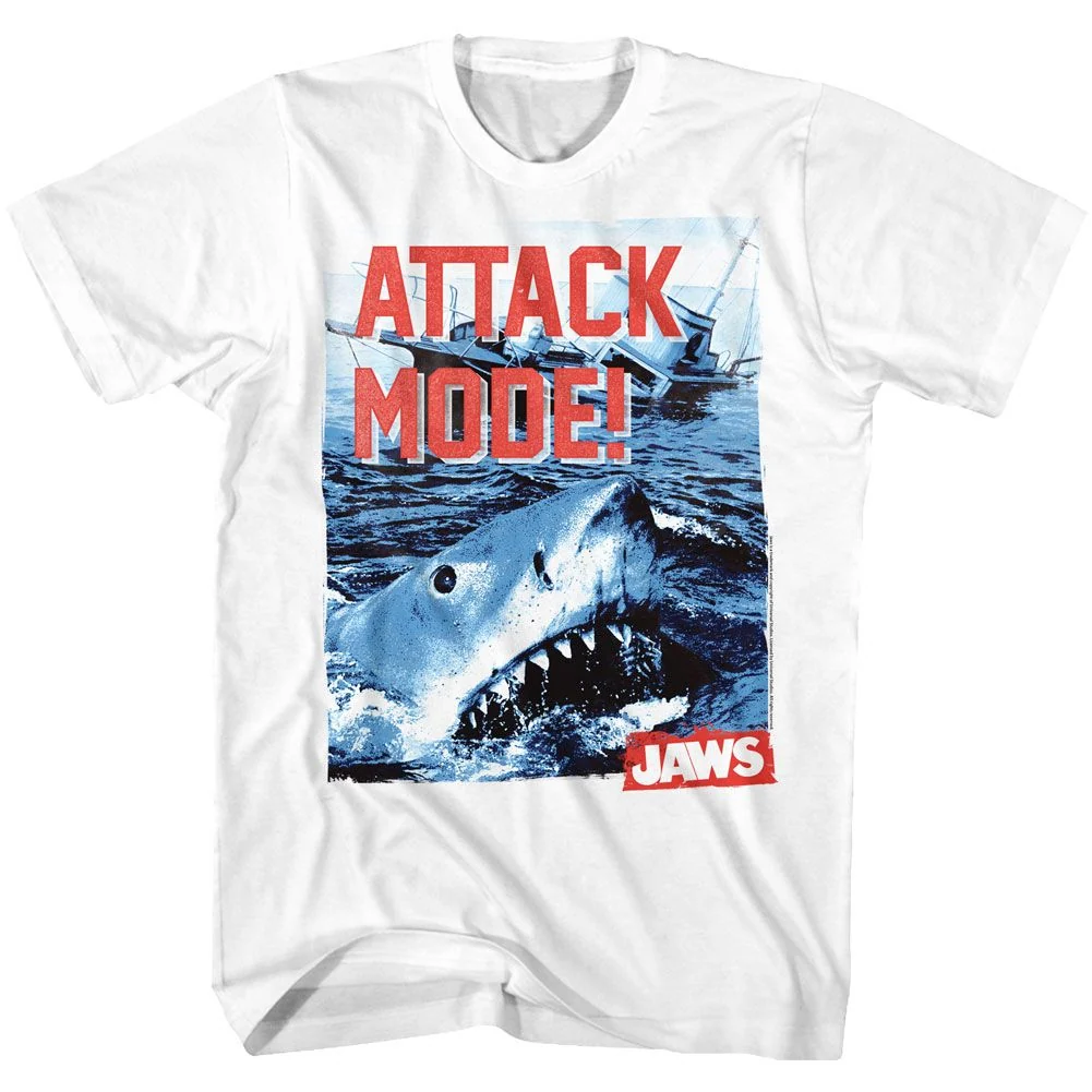 Rockinstone Jaws Movie Attack Mode White Adult T-shirt Size:xxxl