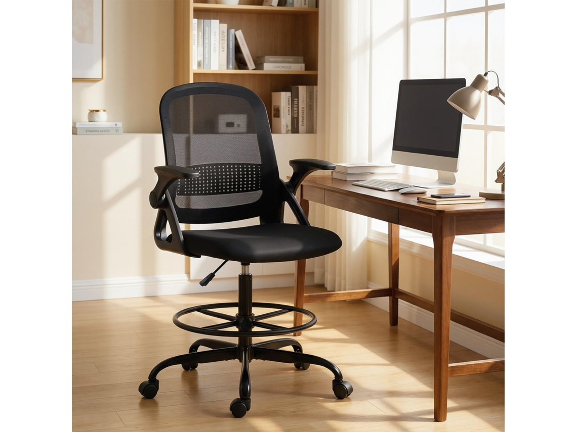 Cadeira De Escritório Ergonômica Com Suporte Lombar E Apoio Para Os Pés, Poliéster E Aço, 58x63x105-126 Cm, Preto