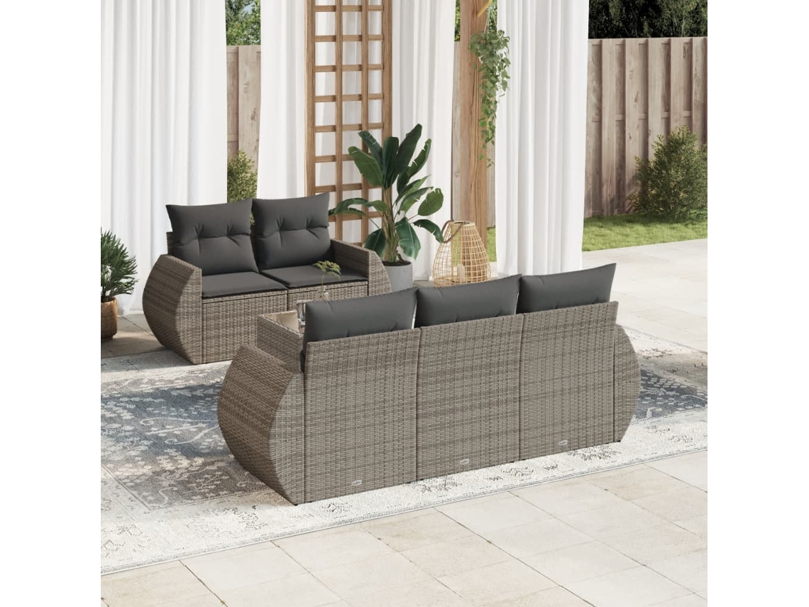 Vidaxl 6 Pcs Conjunto Sofás De Jardim Com Almofadões Vime Cinzento