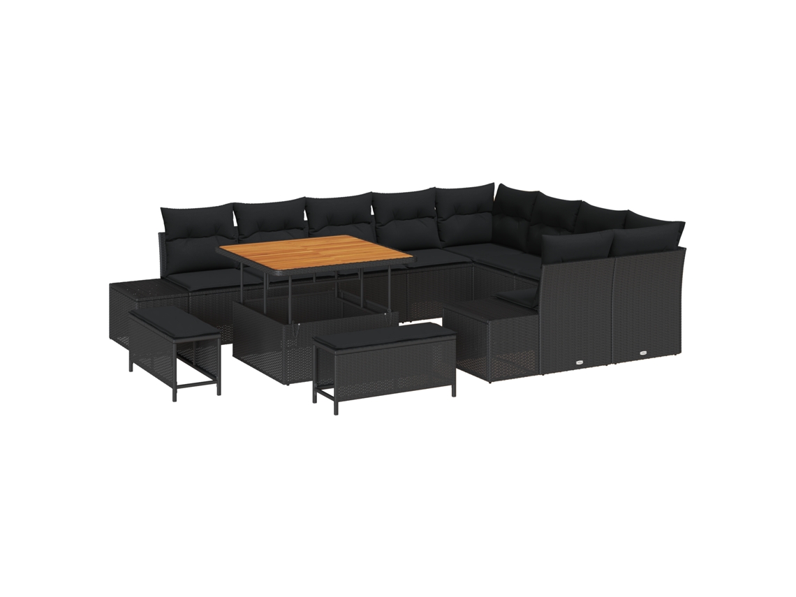 Conjunto 12 Conjunto De Sofá De Jardim Vidaxl Preto Vime Pe (319 X 234 X 85 Cm)
