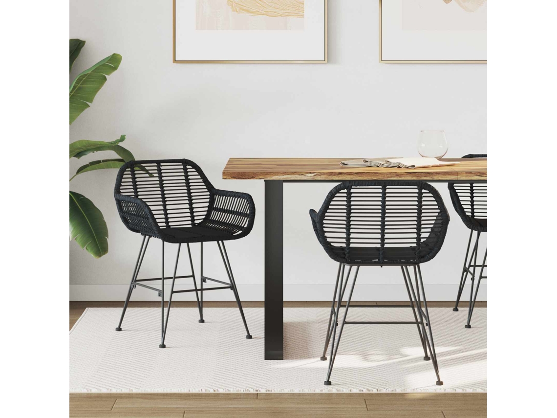 Vidaxl Cadeira De Jantar 2 Unid. Rattan E Ferro Preto 55 X 50 X 74 Cm