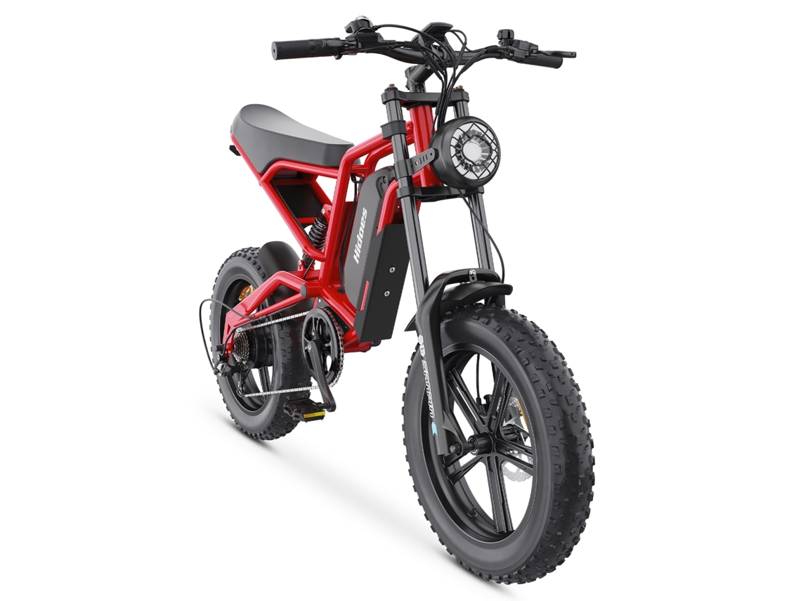 Bicicleta elétrica Hidoes HD B6 com motor de 1200 W, bateria de 48 V e 15,6 Ah, rodas de 20 polegadas e freio a disco hidráulico, vermelha