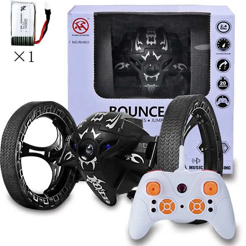 (Preto) Carrinho de LED com controle remoto, função de virar e pular, semelhante a um robô.