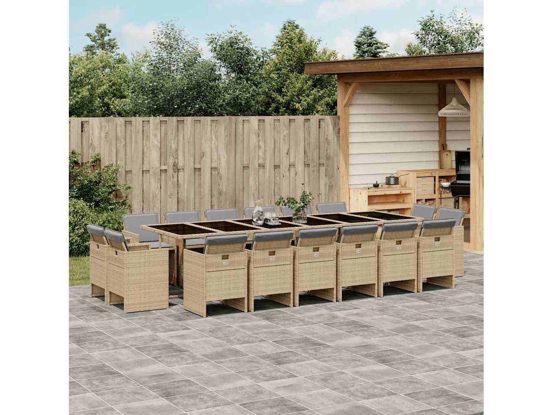 Vidaxl 11 Pcs Conj. Jantar Jardim C/ Almofadões Vime Pe Bege Misturado