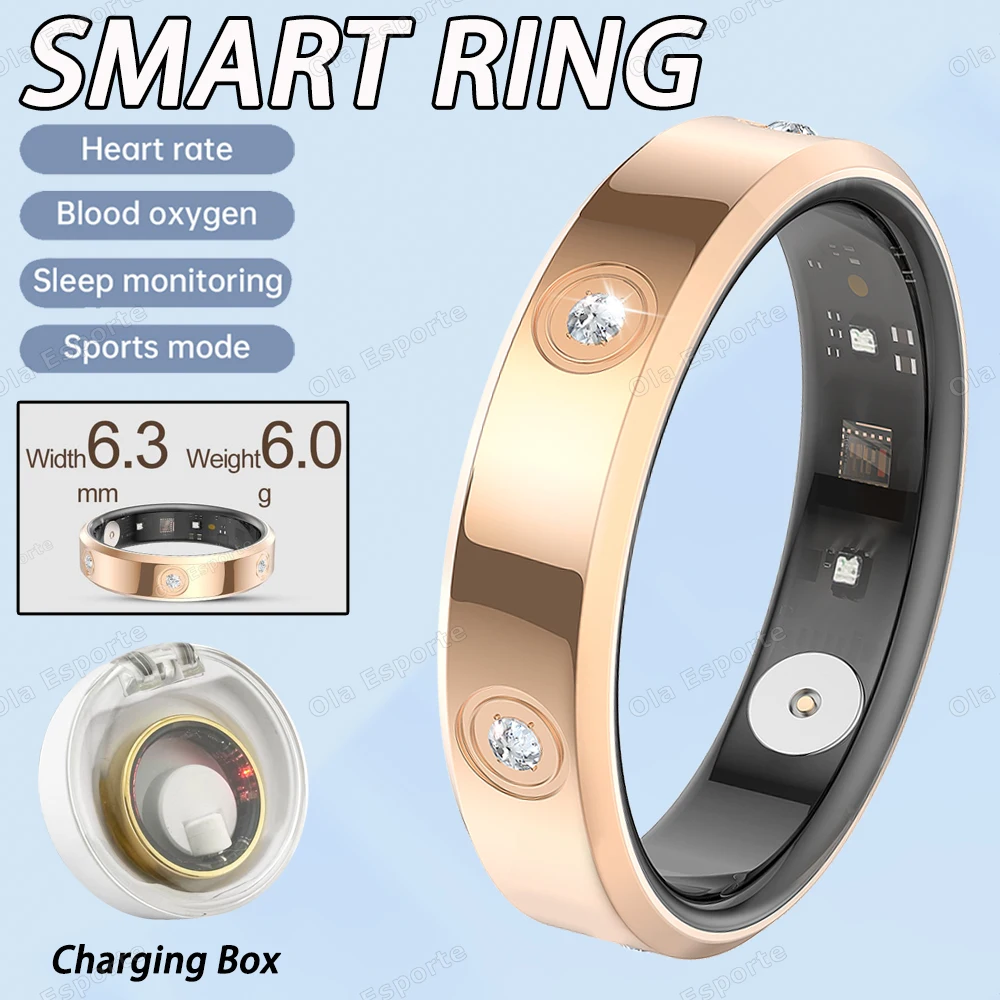 (dourado, Estojo De Carregamento, Tamanho 8) Anel Inteligente, Ultrafino De 6,3 Mm, Monitoramento De Saúde, À Prova D'água.