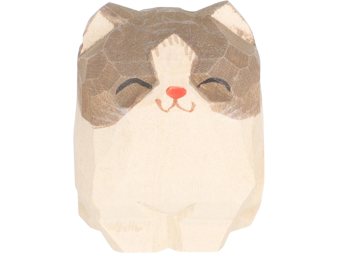 Estatueta Madeira Tília Finamente Trabalhada Decoração Artística Simples Prática Estar Gato Casa Sala Yoga GOKOCO