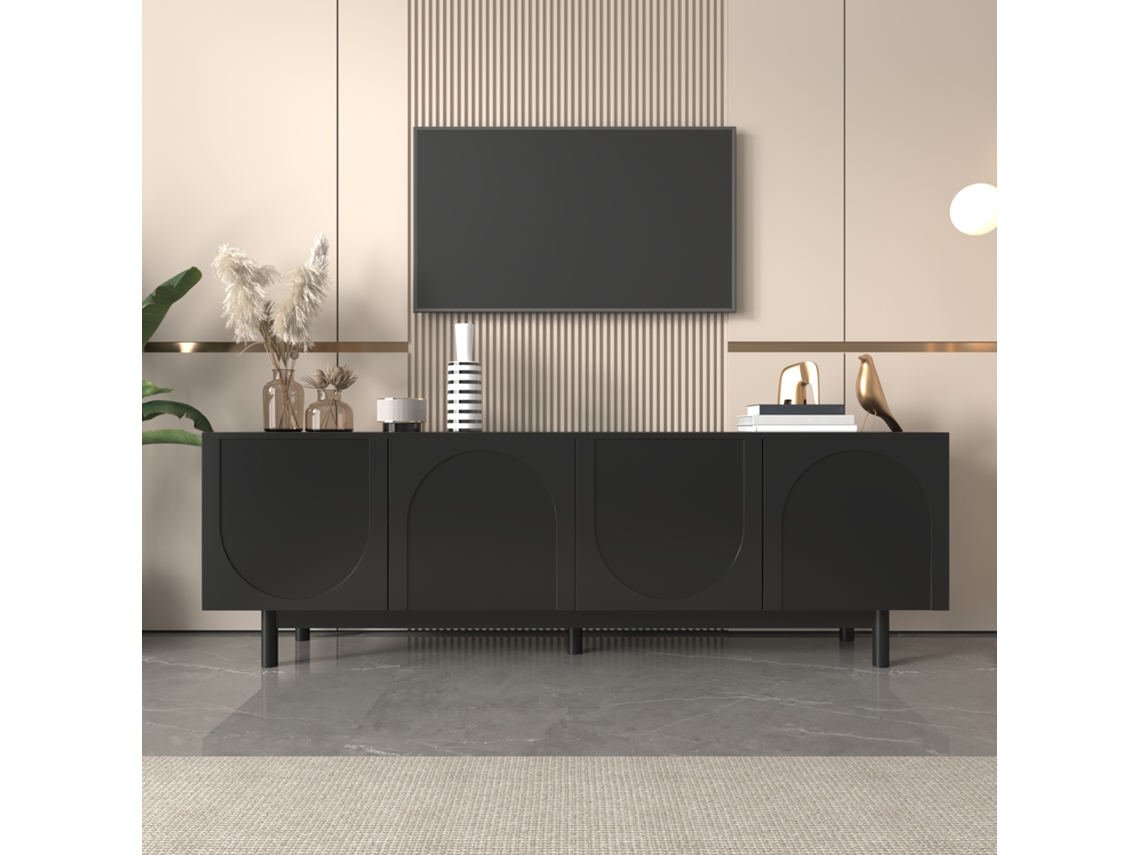 Móvel para TV KOMHTOM, 175x38x56 cm, 4 portas sem puxadores, prateleiras ajustáveis, estilo minimalista, luxo, preto