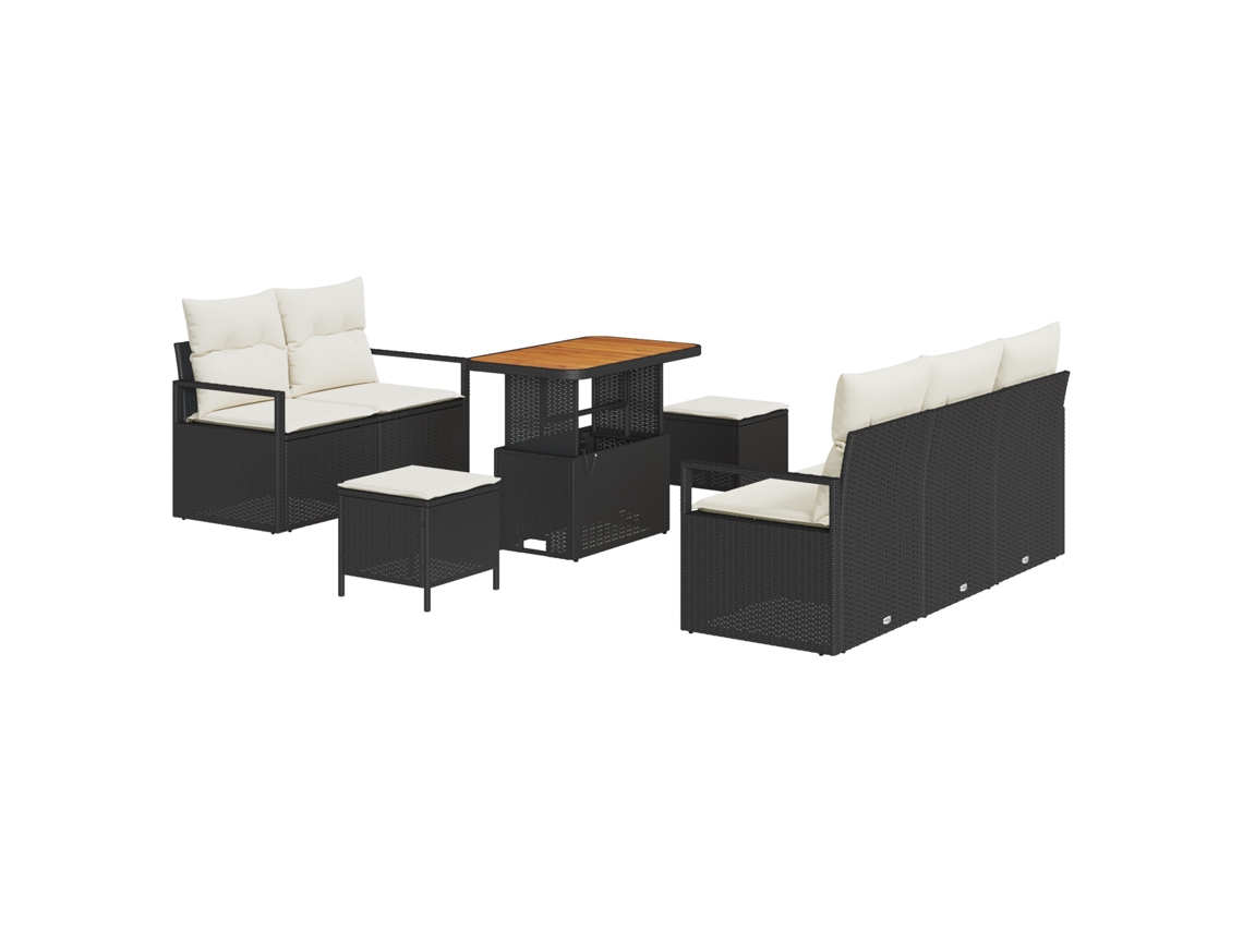 Conjunto 8 Conjunto De Sofá De Jardim Vidaxl Preto Vime Pe (175 X 62 X 85 Cm)