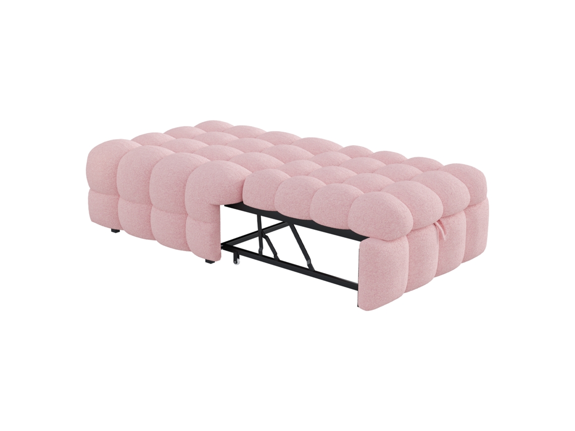 Sofá-cama Puff Veludo Teddy 183x76cm Dobrável Bege