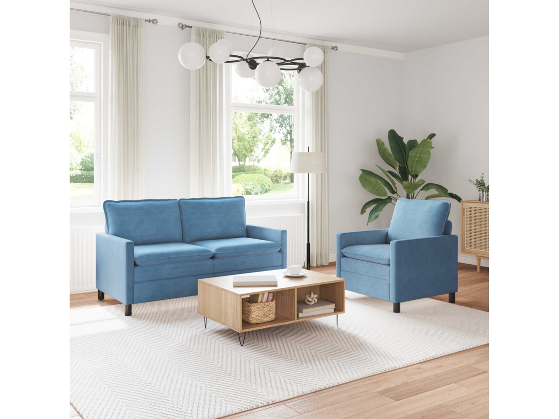 Vidaxl Conjunto De Sofás 2 Unid. Azul Tecido