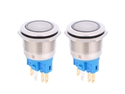 2pçs Botão De Reset Anel Aço Inoxidável 22mm 6-pino Interruptor Push Button Ac220v Branco