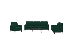 Vidaxl 3 Pcs Conjunto Sofás Com Almofadões E Rolos Veludo Verde-escuro