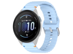 Bracelete Para Garmin Forerunner 165 (20mm) - Silicone - Grão Ondulado - Costurado Azul Claro