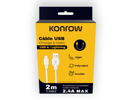 Kcatlpw2 Câble Usb Lightning Vers Type A Emballage Original Konrow (2m, Blanc)