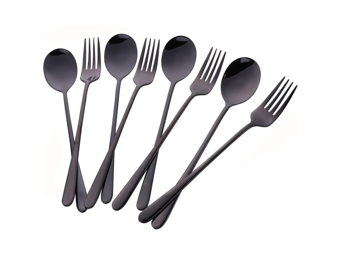 Conjunto De 4 Cubiertos (tenedor Y Cuchara) De Acero Inoxidable 18/10 Negro Para Arroz, Fideos, Comida Japonesa Y Coreana