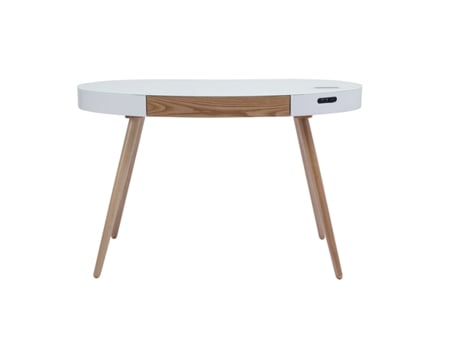 Mesa Multimídia Conectada Vidro Branco e Madeira Clara Handy MILIBOO