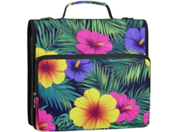 Organizador de Mesa com 3 Argolas, Estilo Havaiano, Flores Tropicais, Folhas Palmeira, Cores Neon Vibrantes, 3