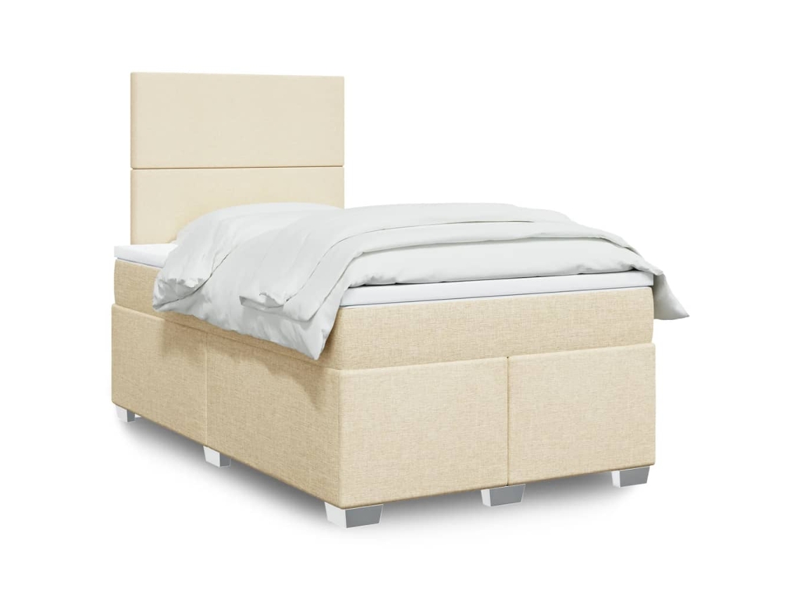 Vidaxl Cama Com Molas/colchão 120x200 Cm Tecido Cor Creme