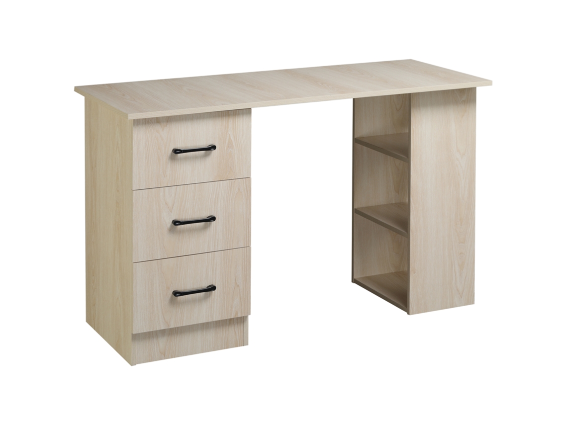 Escrivaninha De 120 X 50 Cm Com Prateleiras E Gavetas, Ideal Para Espaços Pequenos, Escritório Em Casa Ou Quarto, Na Cor Madeira.