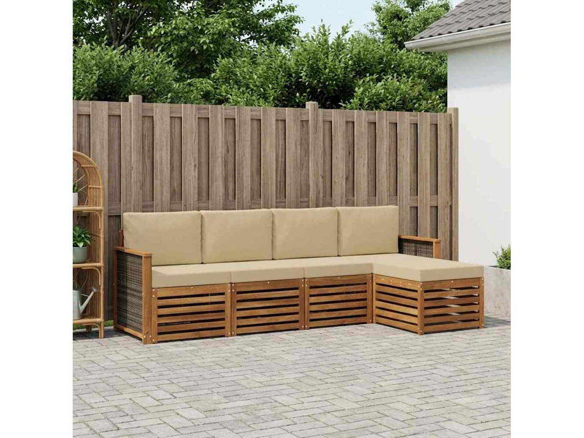 Vidaxl Conjunto De Sofás Para Exterior 5 Pcs Natural E Bege