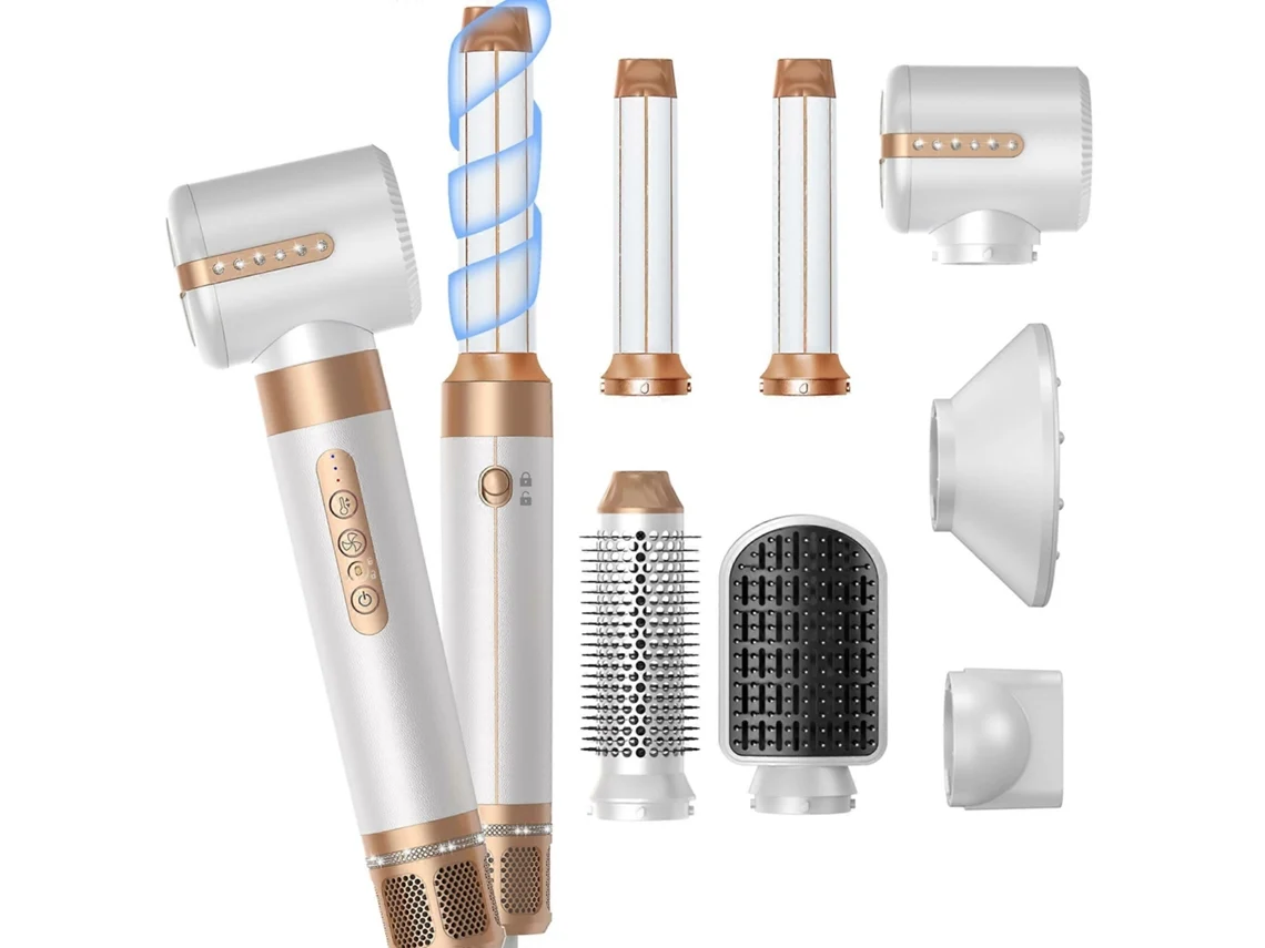 Escova Secadora De Cabelo 7inone, Secador Iônico De Alta Velocidade De 110000 Rpm Com Difusor Ly Ebike (ouro Branco)