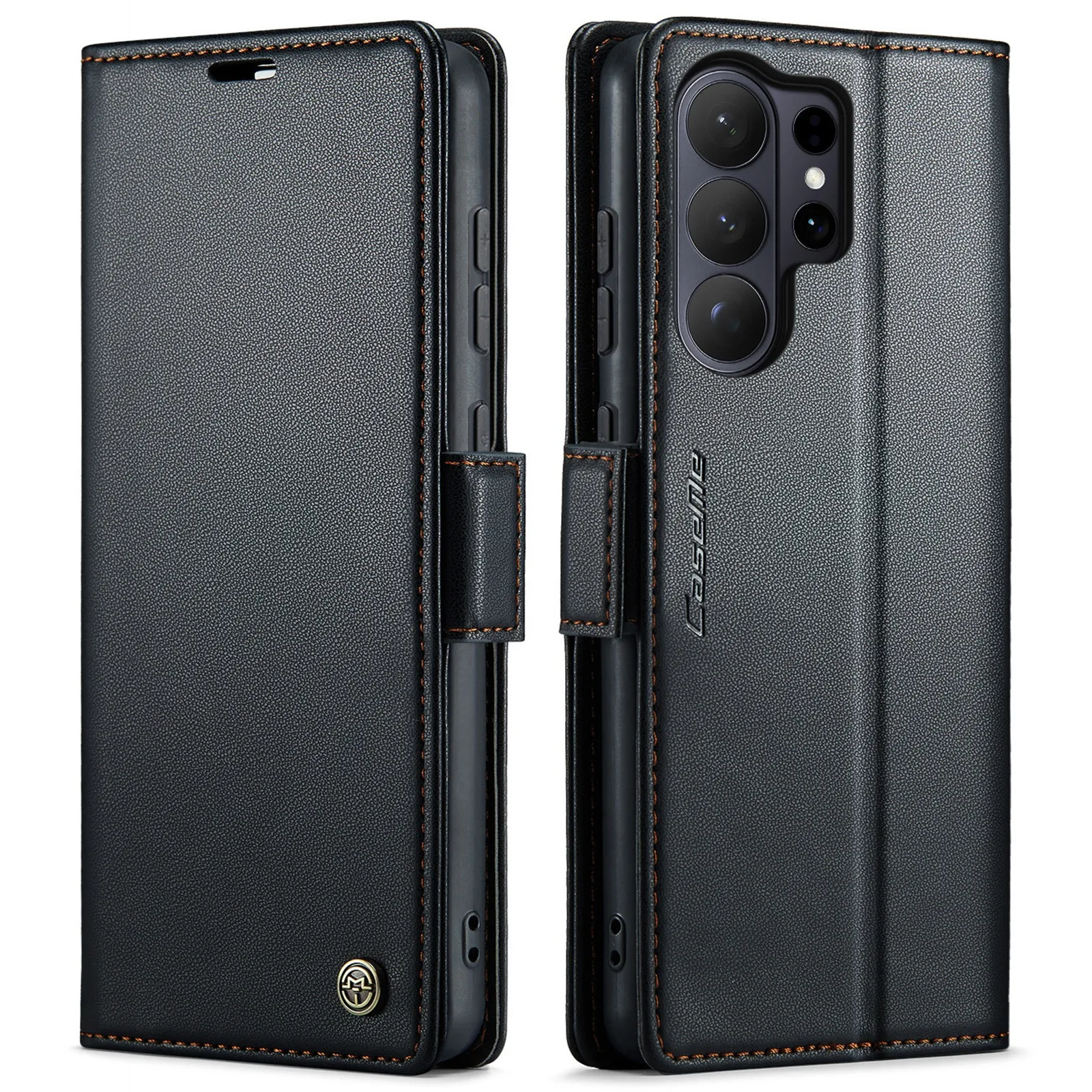 Capa Para Celular (preta, Galaxy S24), Estilo Carteira Flip Em Couro Legítimo, Com Carregamento Magnético E Proteção Contra Quedas.