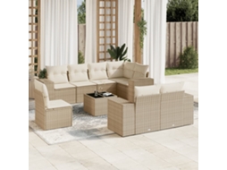 Vidaxl 9 Pcs Conjunto De Sofás P/ Jardim Com Almofadões Vime Pe Bege
