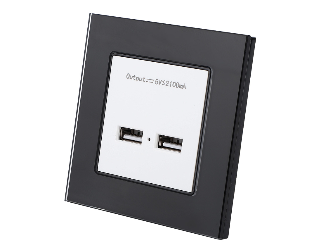Tomada De Parede Laxiscreed Type 86 Com Painel De Vidro Temperado E Portas Usb Duplas