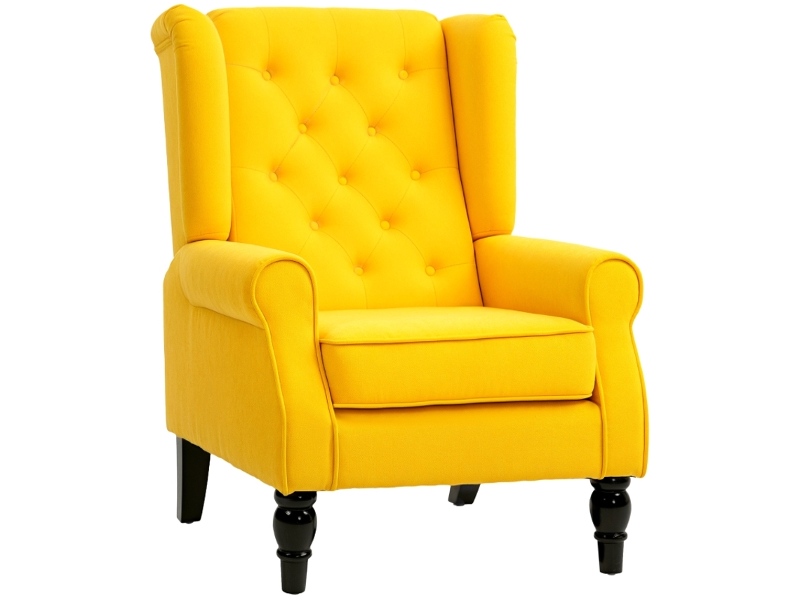 Poltrona Para Sala Com Apoios De Braço E Pernas De Madeira, Capacidade De 160 Kg, Ideal Para Quarto E Escritório, 74x86x102 Cm, Cor Amarela