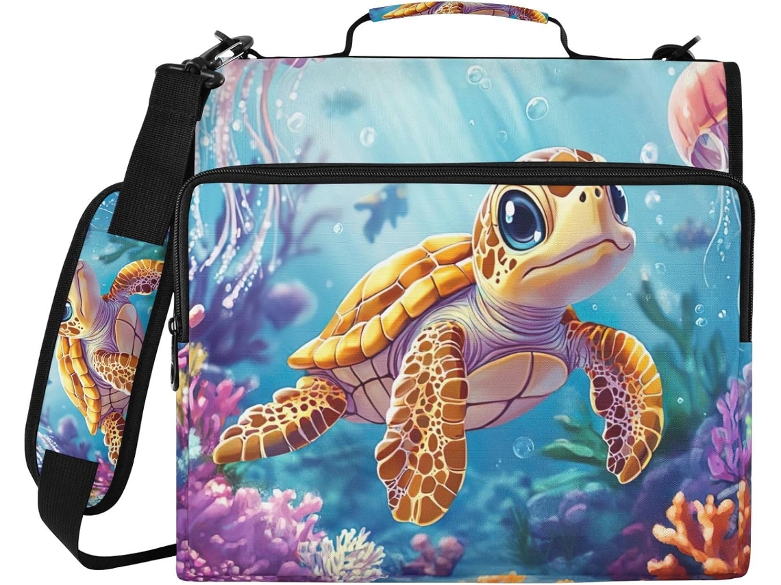 Pasta Organizadora Com Zíper, Estampa Fofa De Coral E Água Viva Azul, Com 3 Argolas, Resistente À Água, Ideal