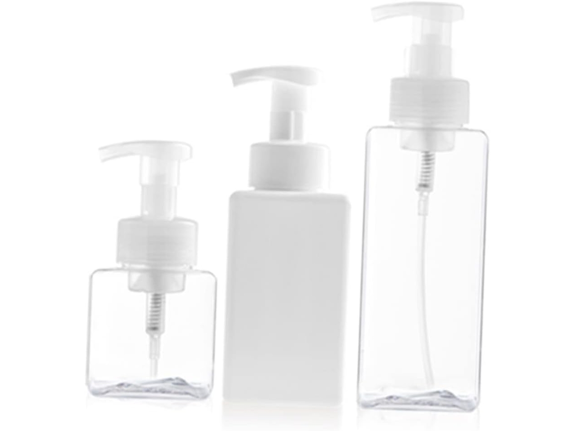 De 3 Frascos Transparentes Com Bomba Dosadora Para Líquidos, Fáceis De Usar E Recarregáveis.